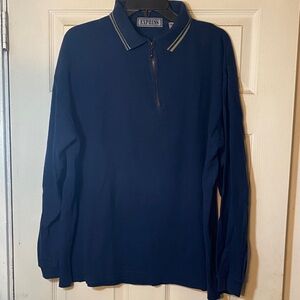 Vintage Express Blue Zip Collar Ribbed Polo Size L